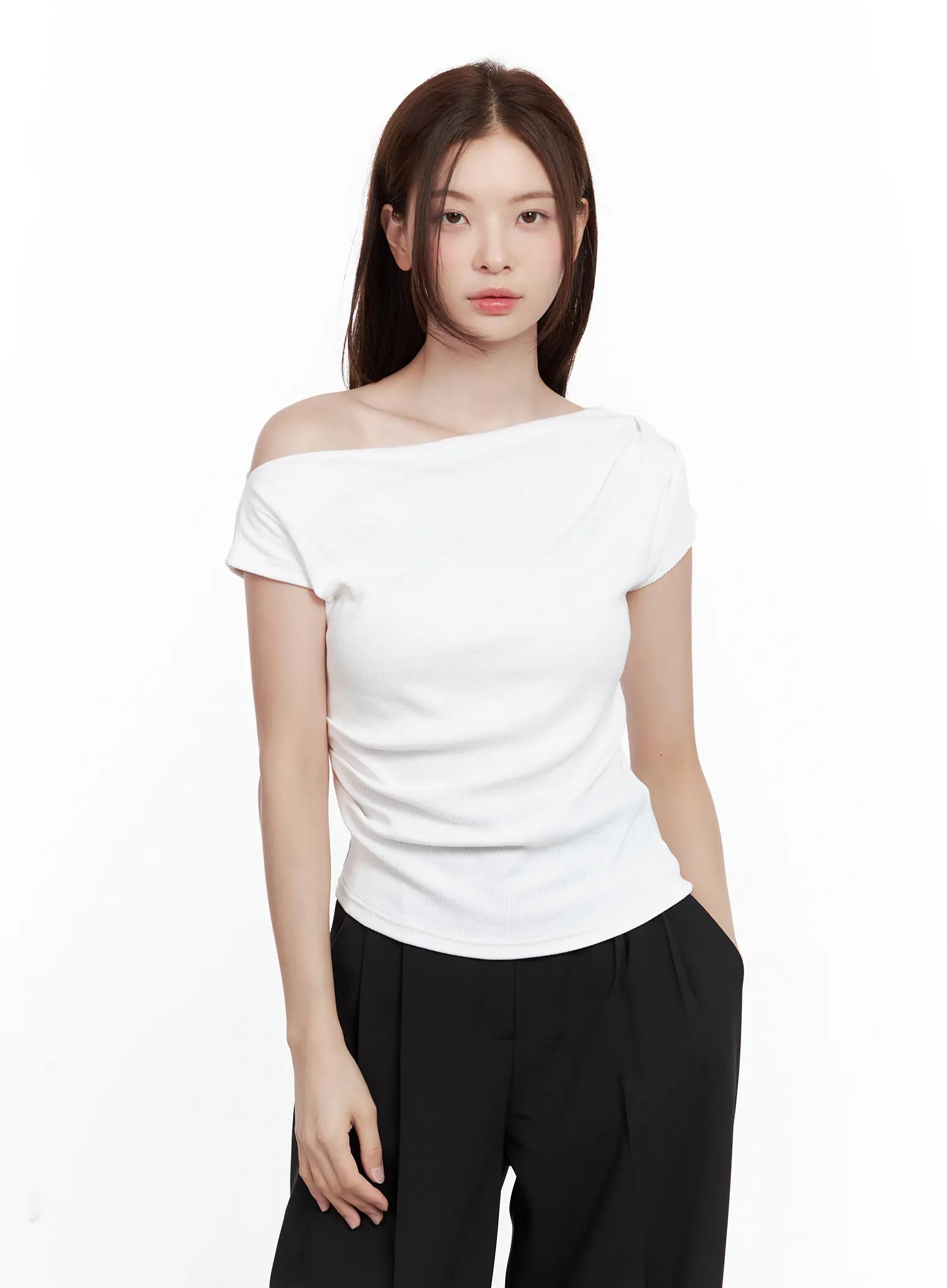Asymmetrical Off-Shoulder Short-Sleeve Top CL502