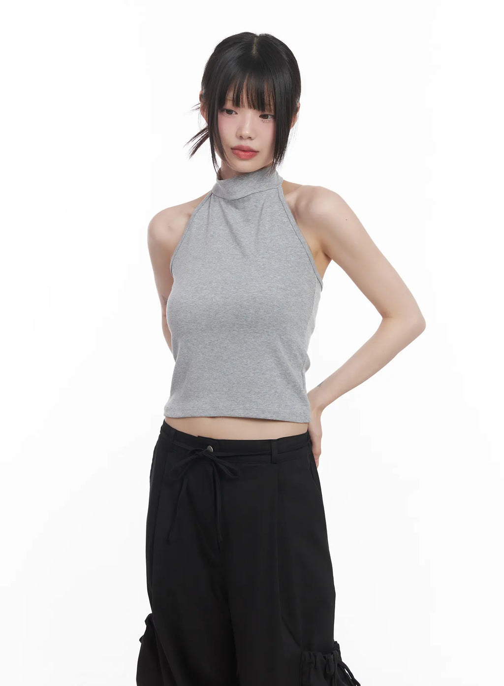 Buttoned Halter Neck Crop Top CU518