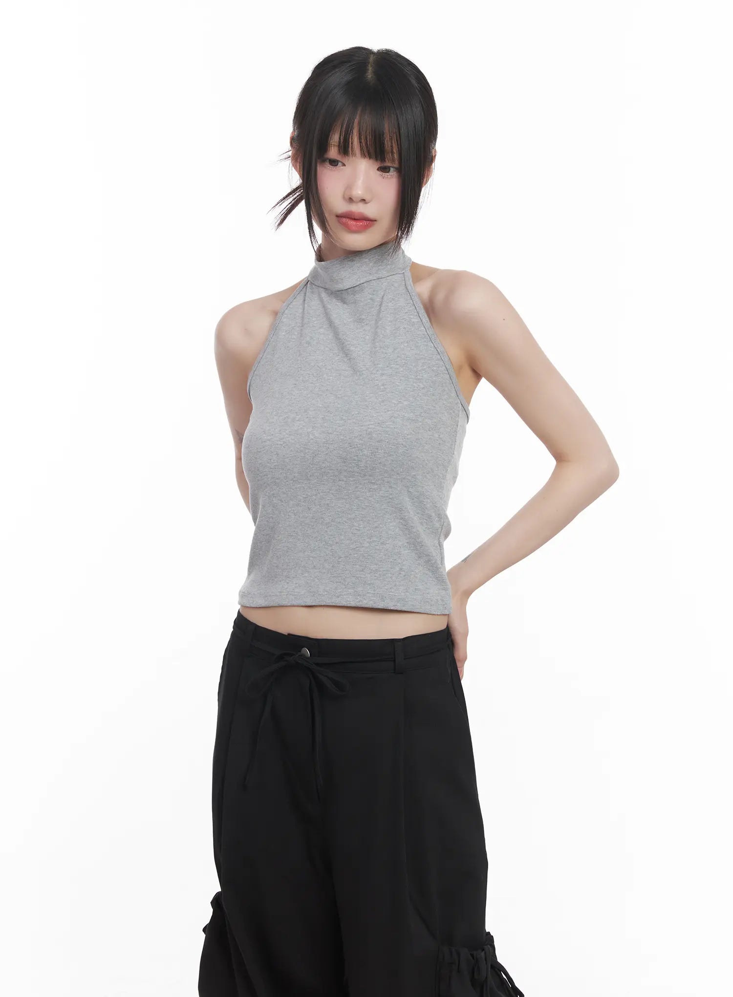 Buttoned Halter Neck Crop Top CU518