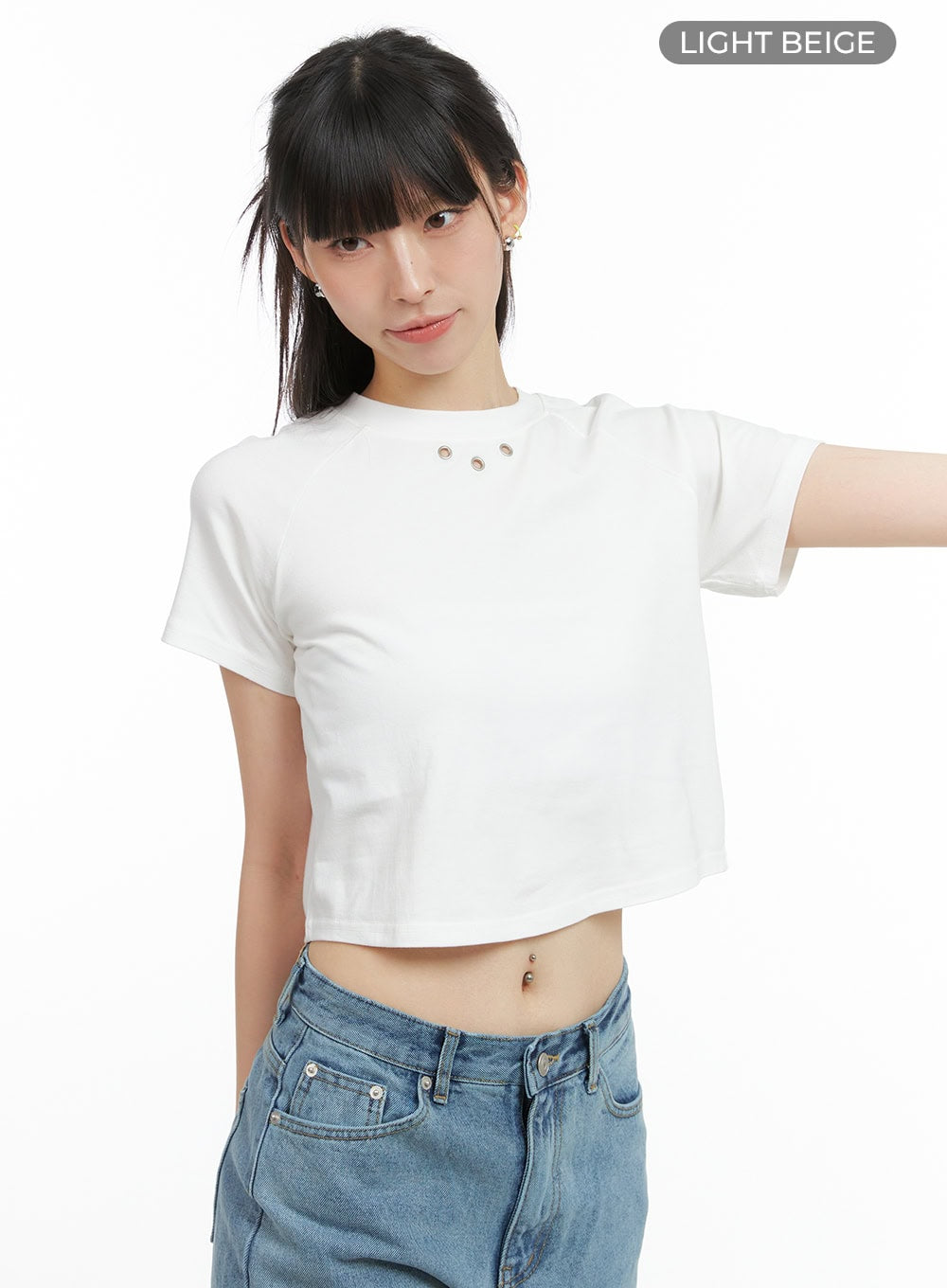Crop Raglan Sleeve Cotton T-Shirt CG408