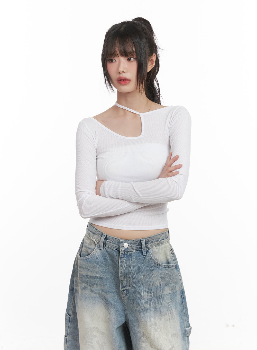 Cut-Out Slim-Fit Long Sleeve Top CJ528