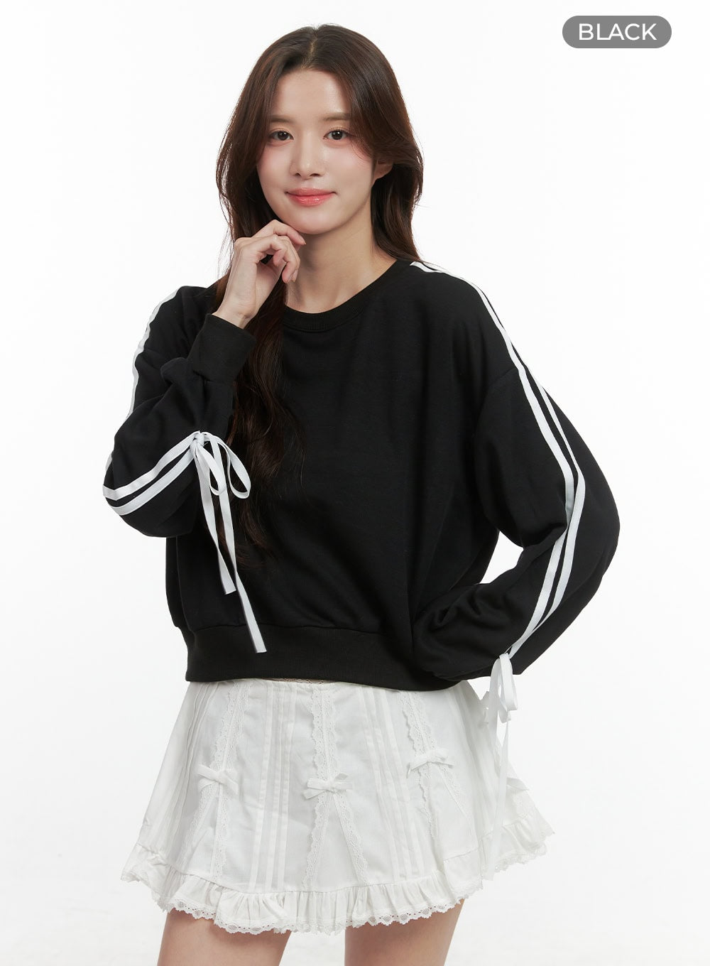 Ribbon-Lined Cotton Sweatshirt OO421