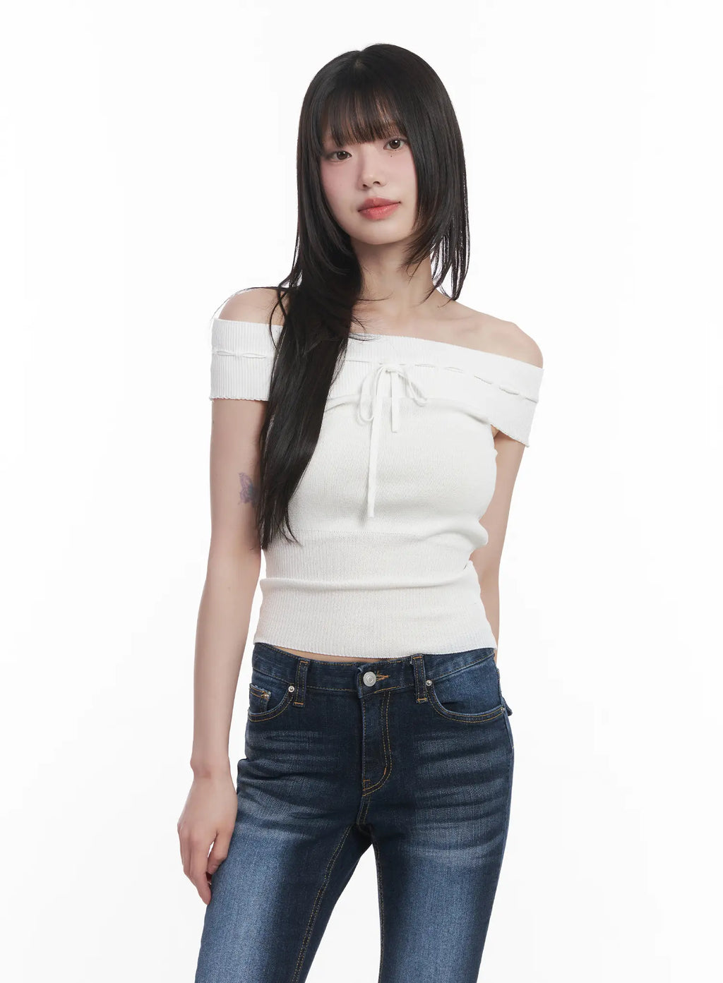 Off-Shoulder Ribbon Sleeveless Sweater CU519