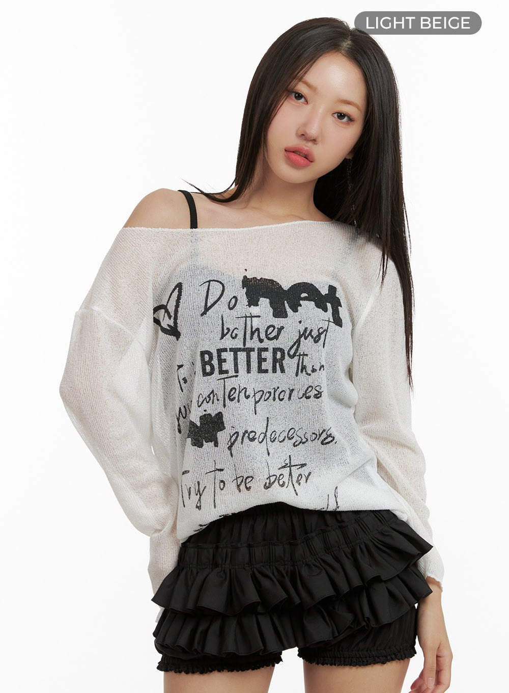 Sheer Graphic One-Shoulder Summer Sweater CU404