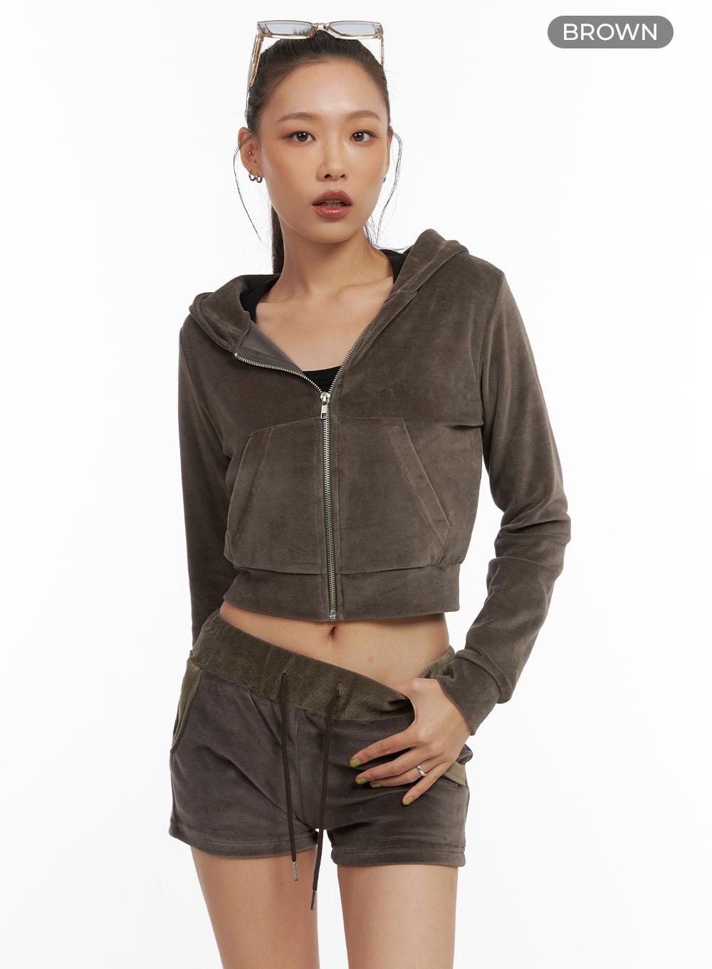 Solid Velvet Crop Hoodie CO424