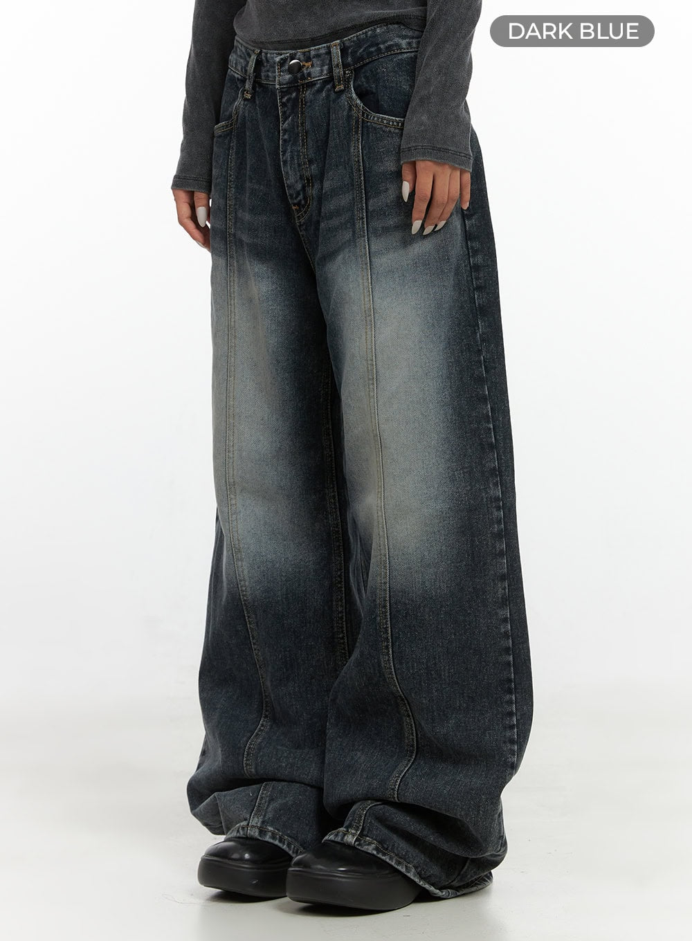 Kaya Stitch Detail Washed Baggy Denim Jeans CS426