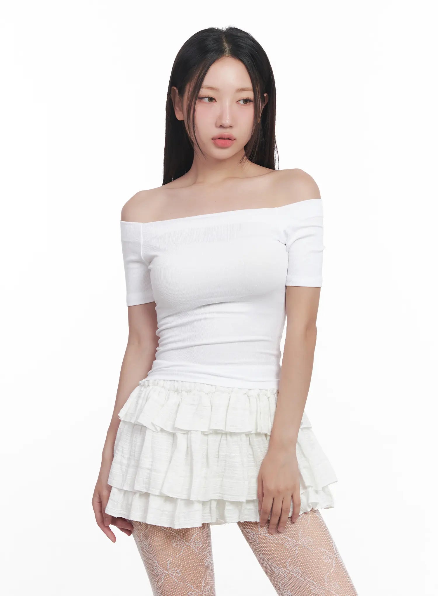 Off-Shoulder Ribbed Tee CU516