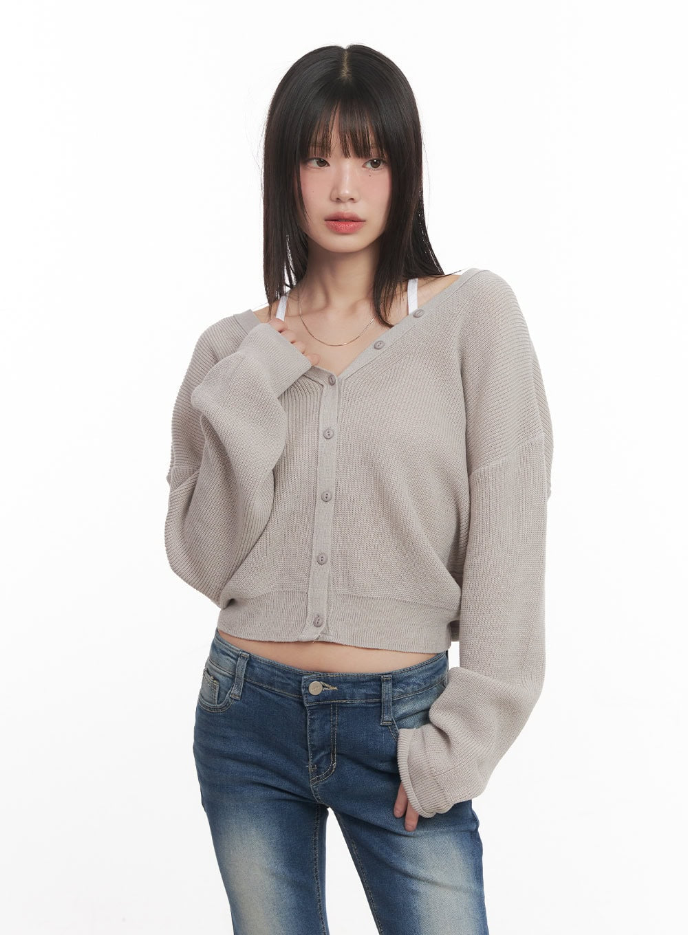 V-Neck Buttoned Cropped Cardigan CM519