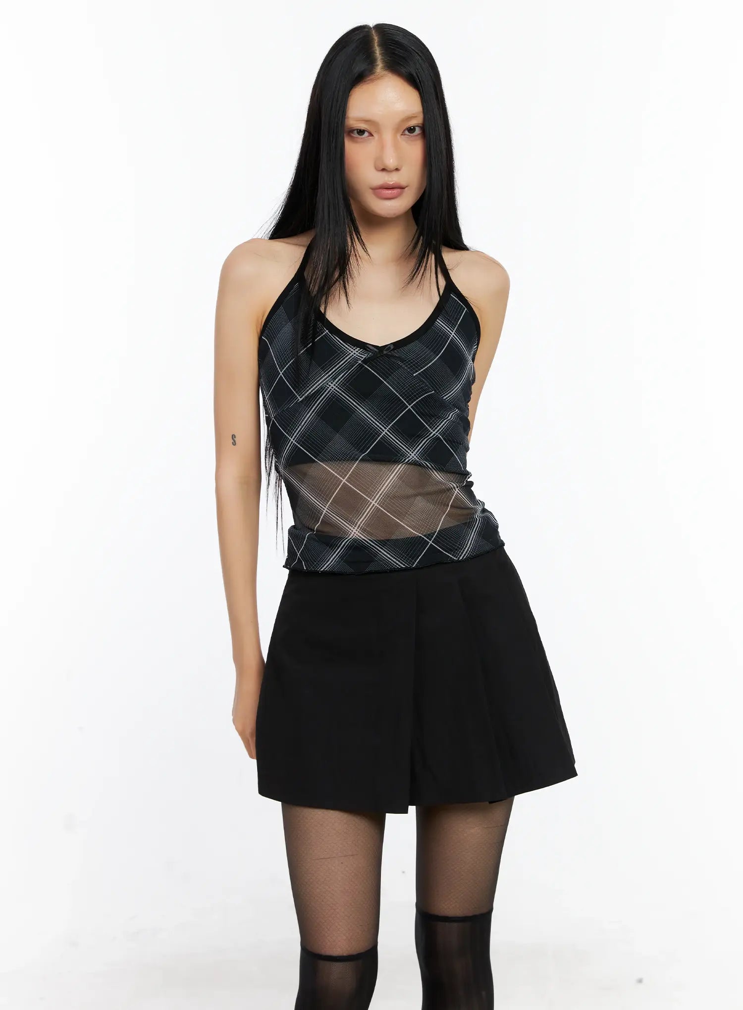 Sheer Plaid Halter Top CL529