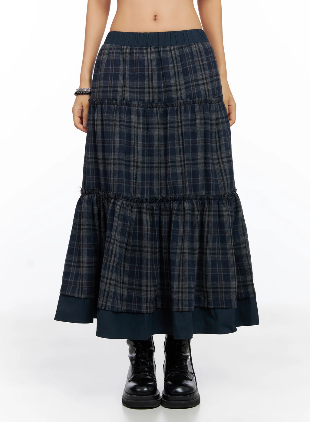 Plaid Tiered Maxi Skirt CO515