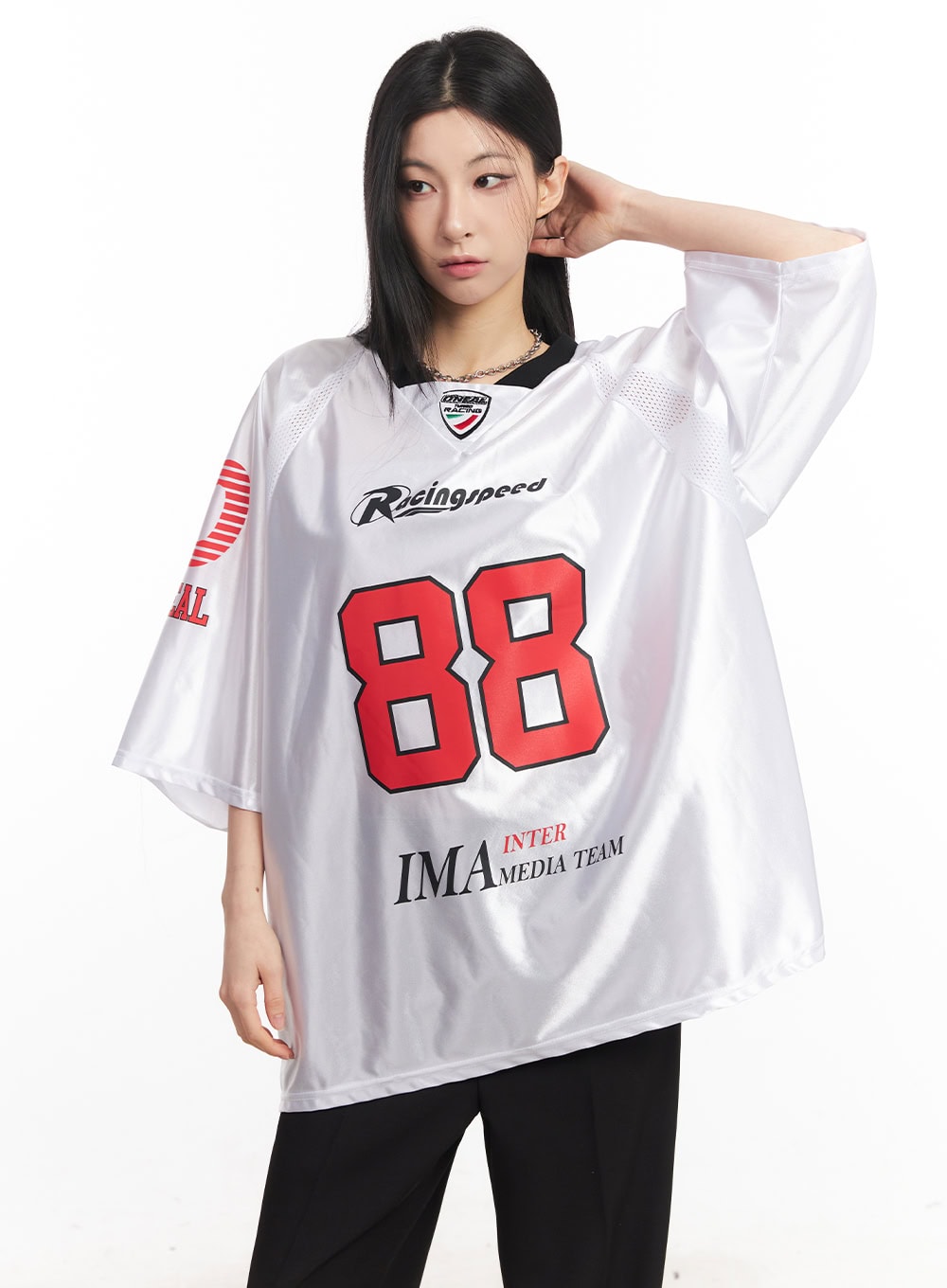 Glossy Oversize Jersey Top CA516