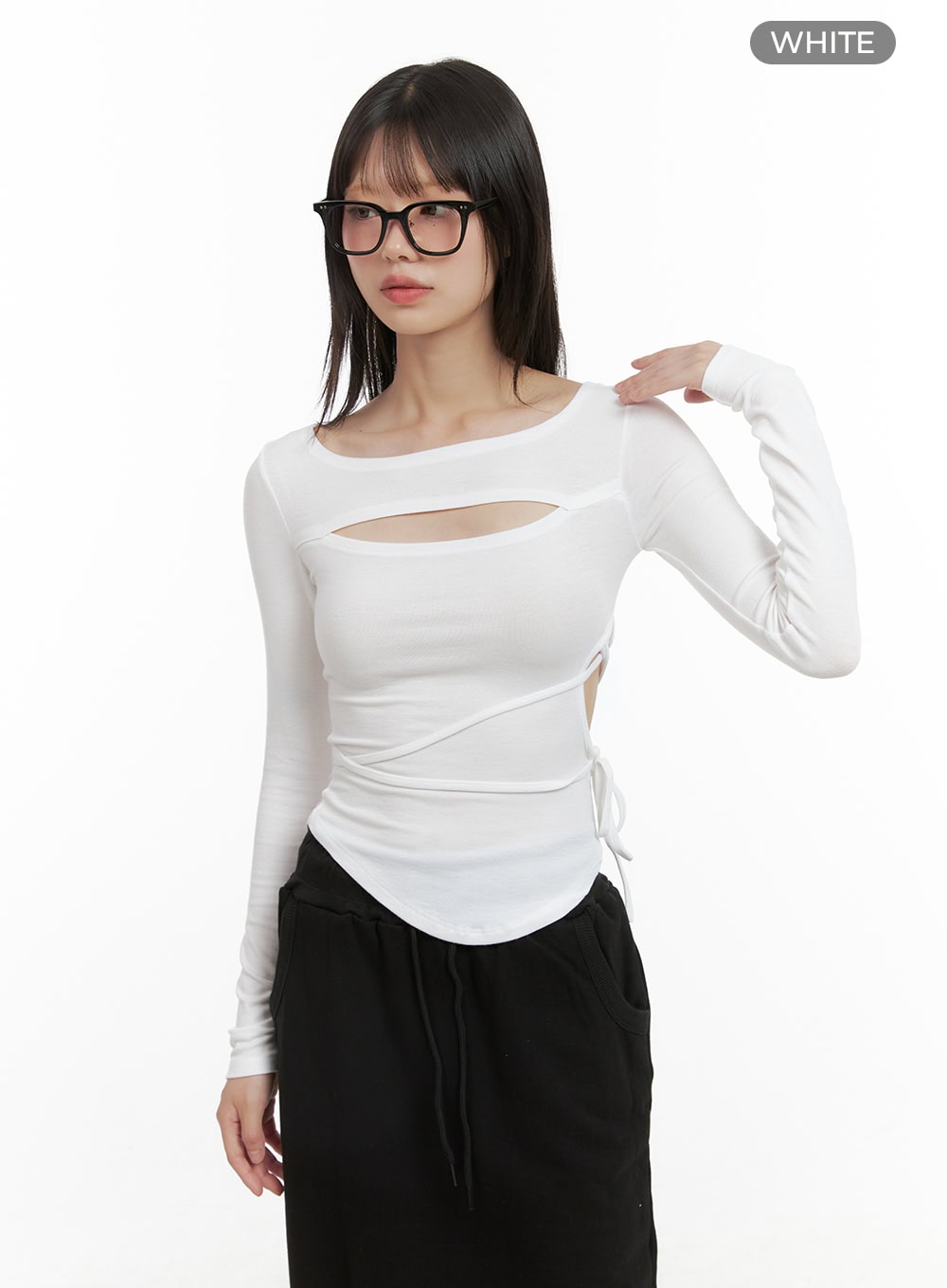 Cut-Out Tie Long Sleeve Crop Tee CG426