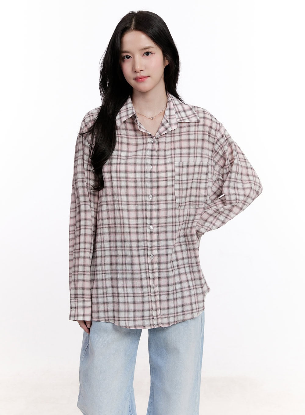 Checkered Oversize Collared Shirt CM527