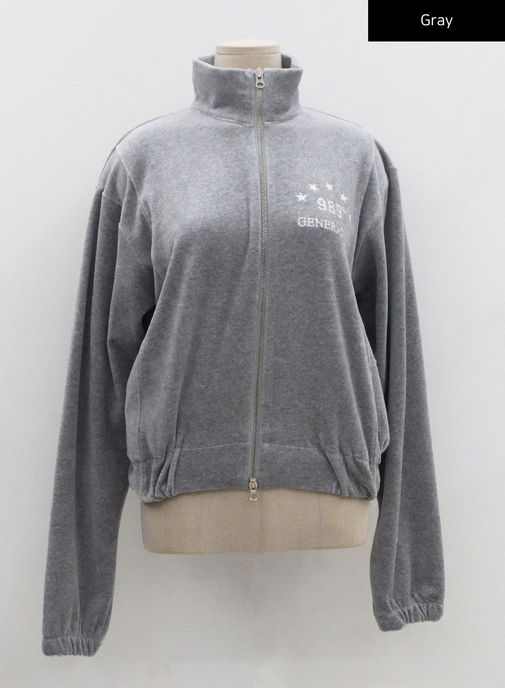 Lettering Embroidery Velvet Two Way Zipper Sweatshirt CN10