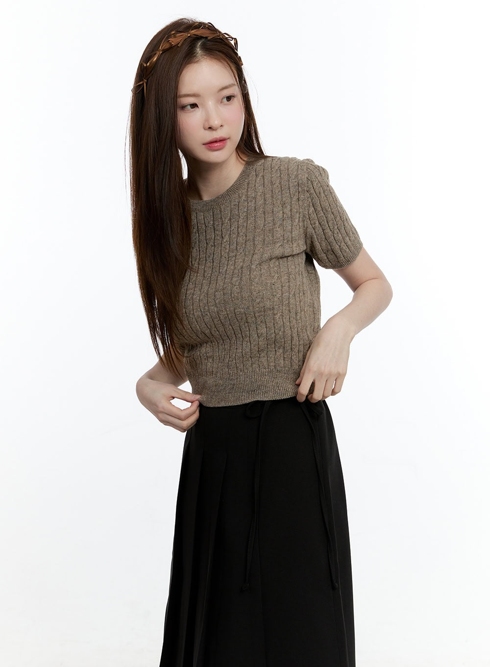 Cable Knit Short Sleeve Sweater CM521
