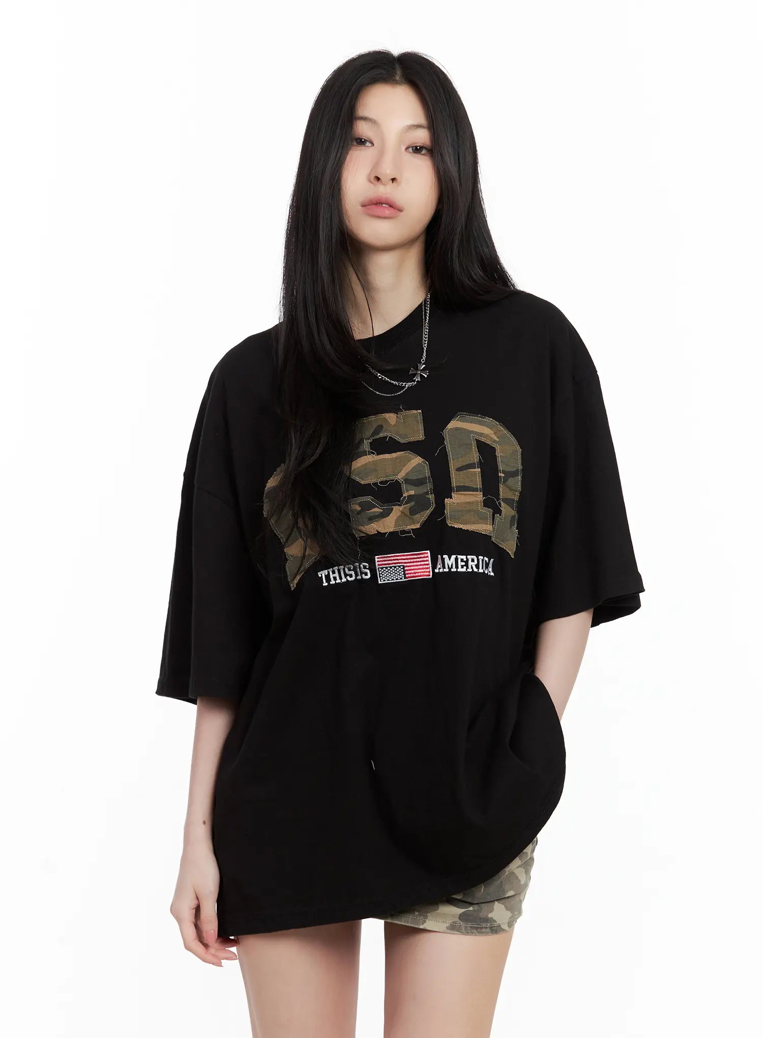 Distressed Camo Oversized Tee CU530