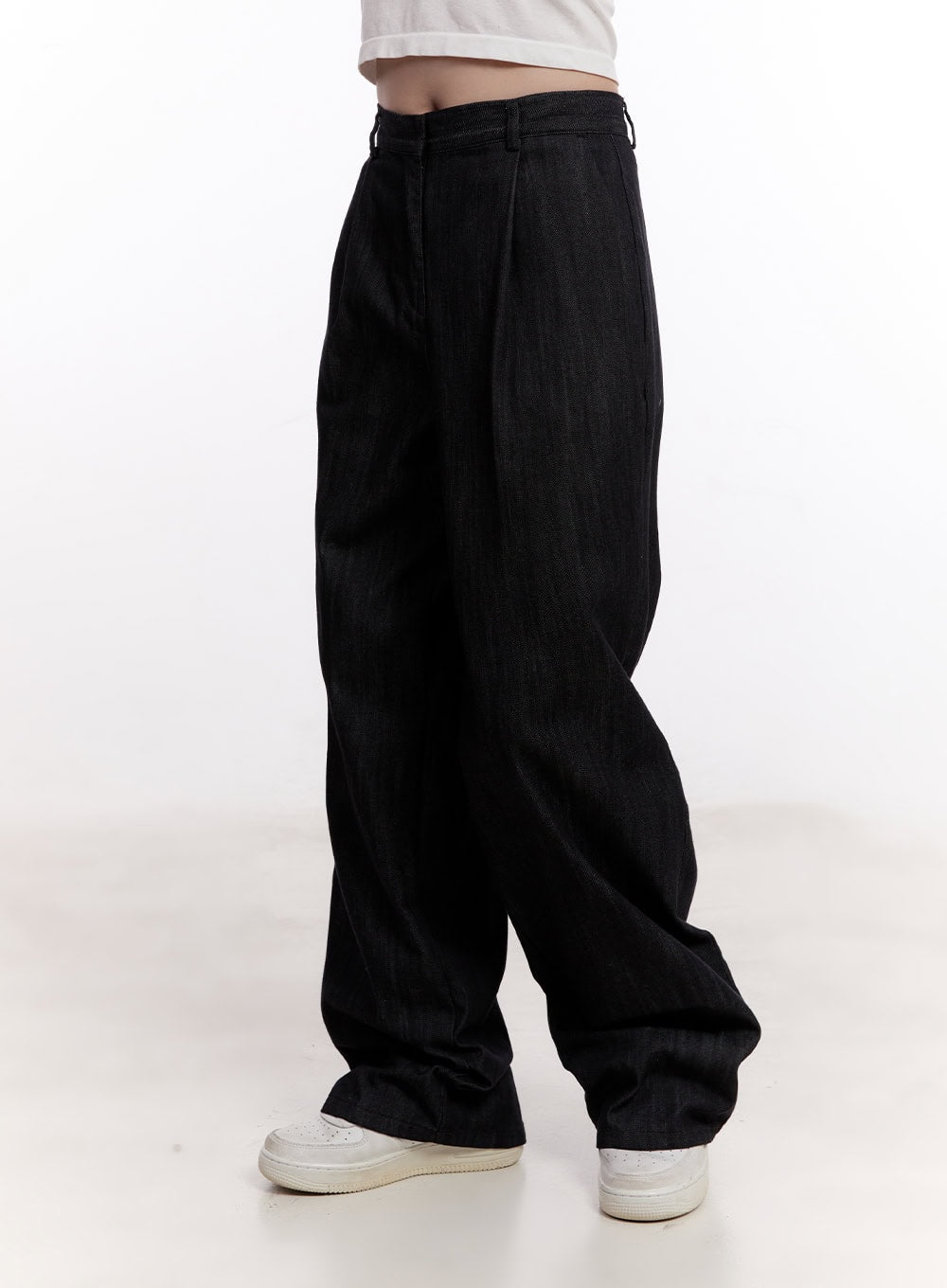 Pintuck Wide-Leg Denim Pants CM527