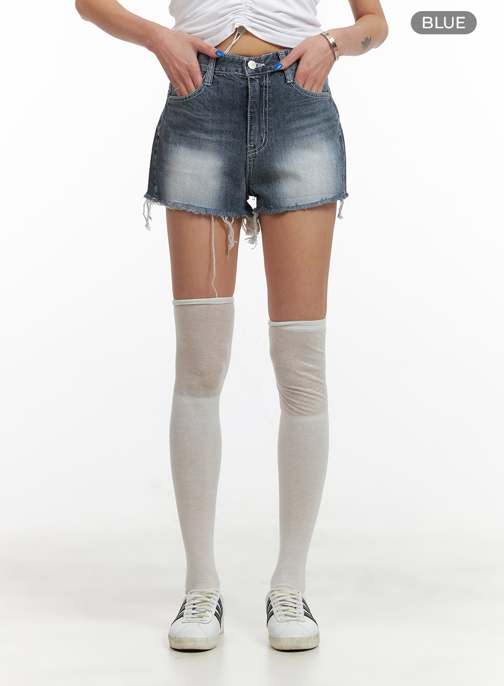 Destroyed Hem Denim Shorts CY431