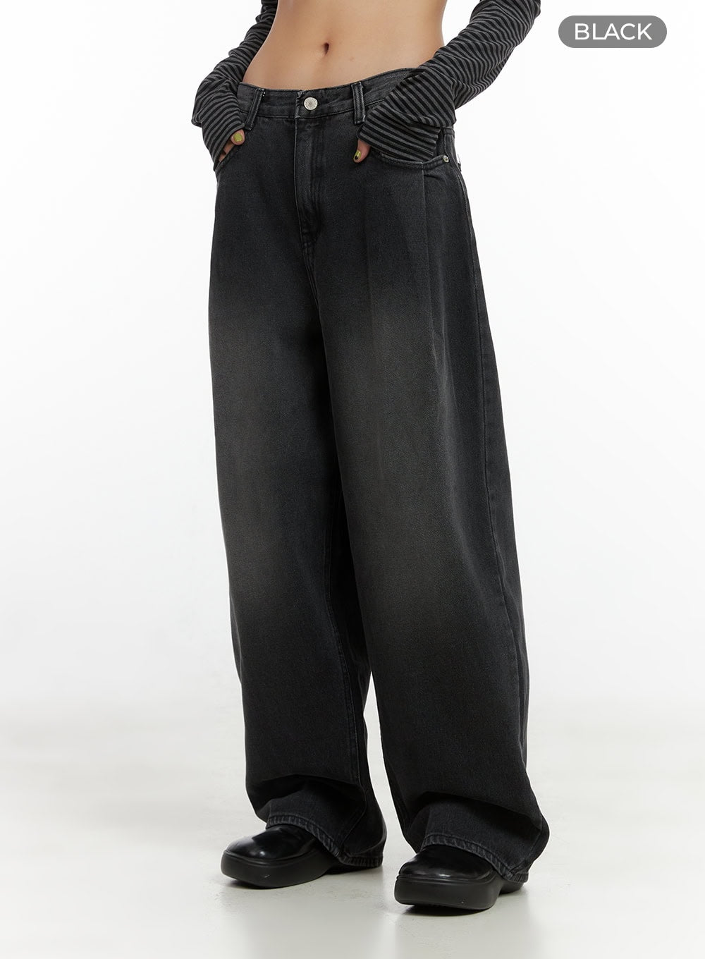 Delilah Pin-Tuck Washed Denim Baggy Jeans CO424