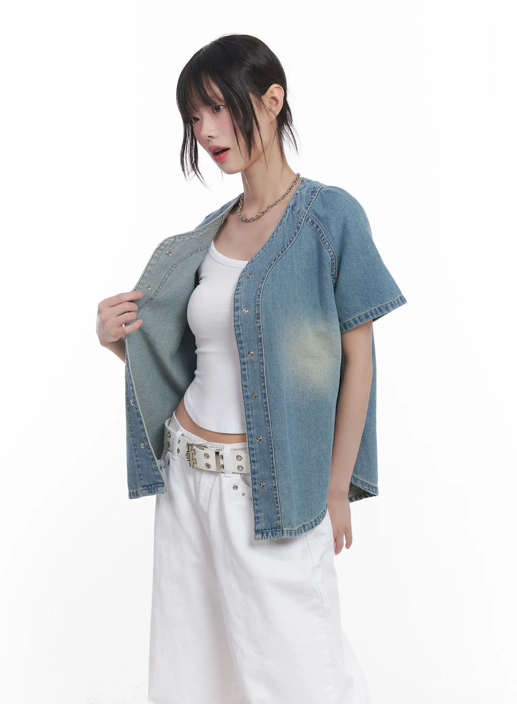 Washed Denim Short-Sleeve Shirt CU520