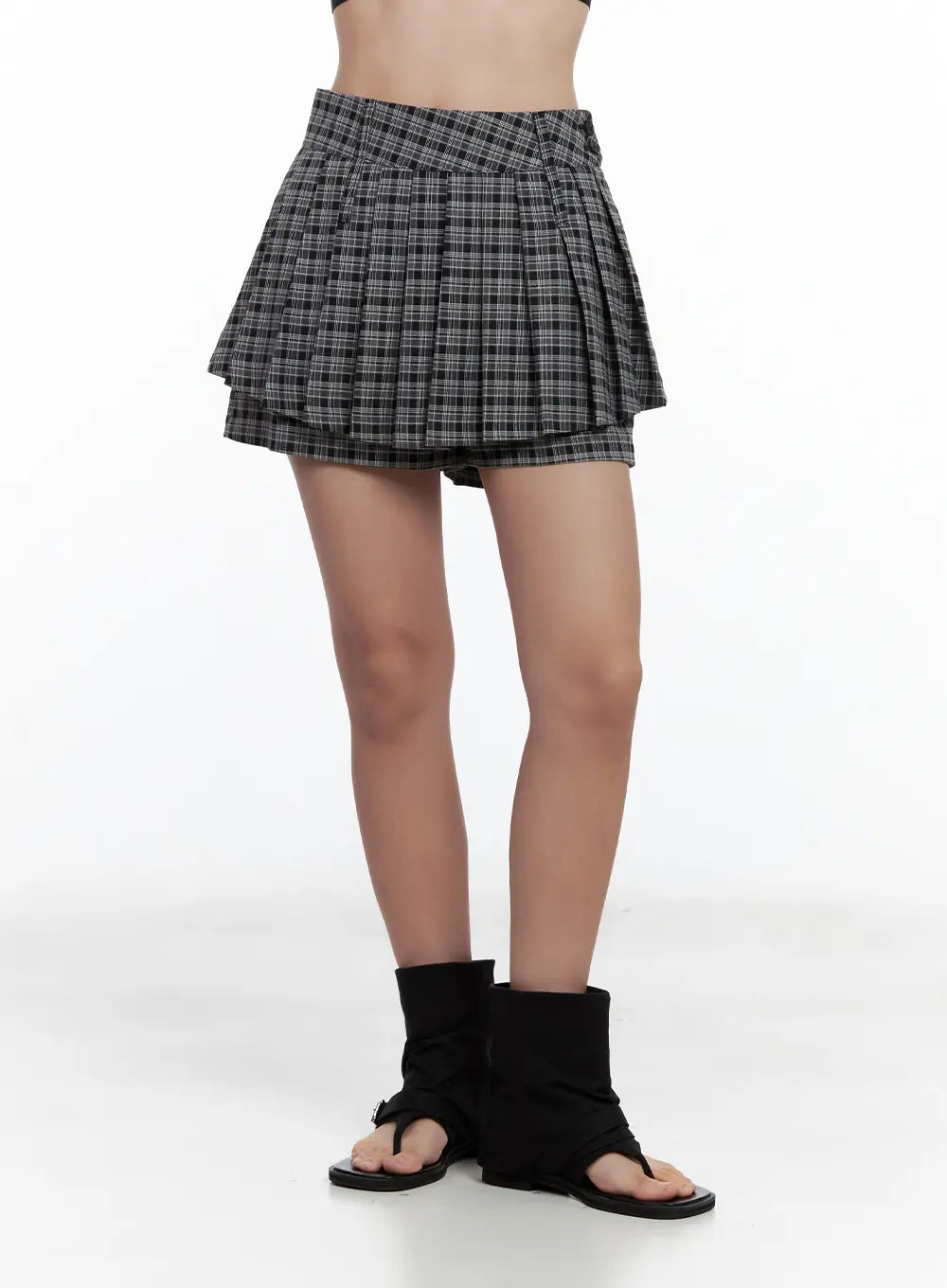 Plaid Button Pleated Skort CL508