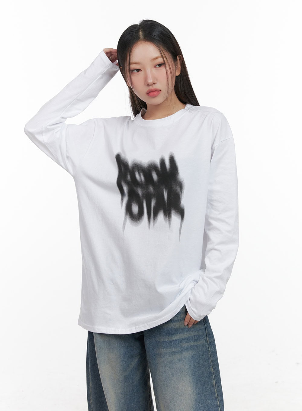 Oversized Graphic Print Long Sleeve Tee CD411