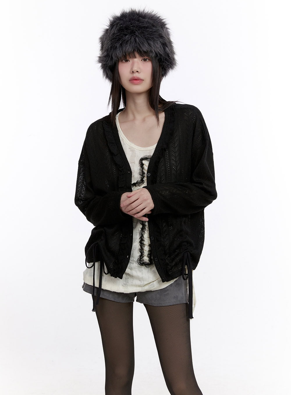 Sheer Knit Buttoned Cardigan CF512