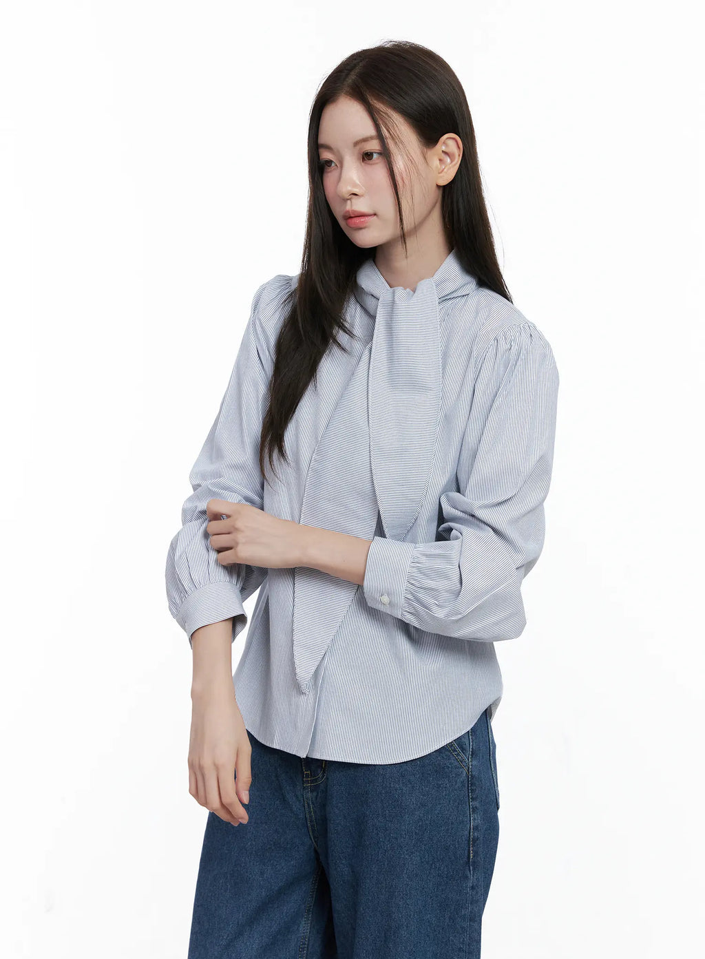 Striped Puff Sleeve Tie Blouse CO506