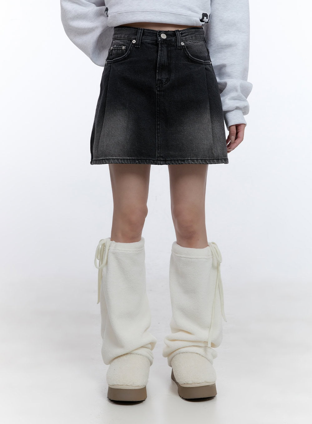 Pintuck Washed Denim Mini Skirt CD420