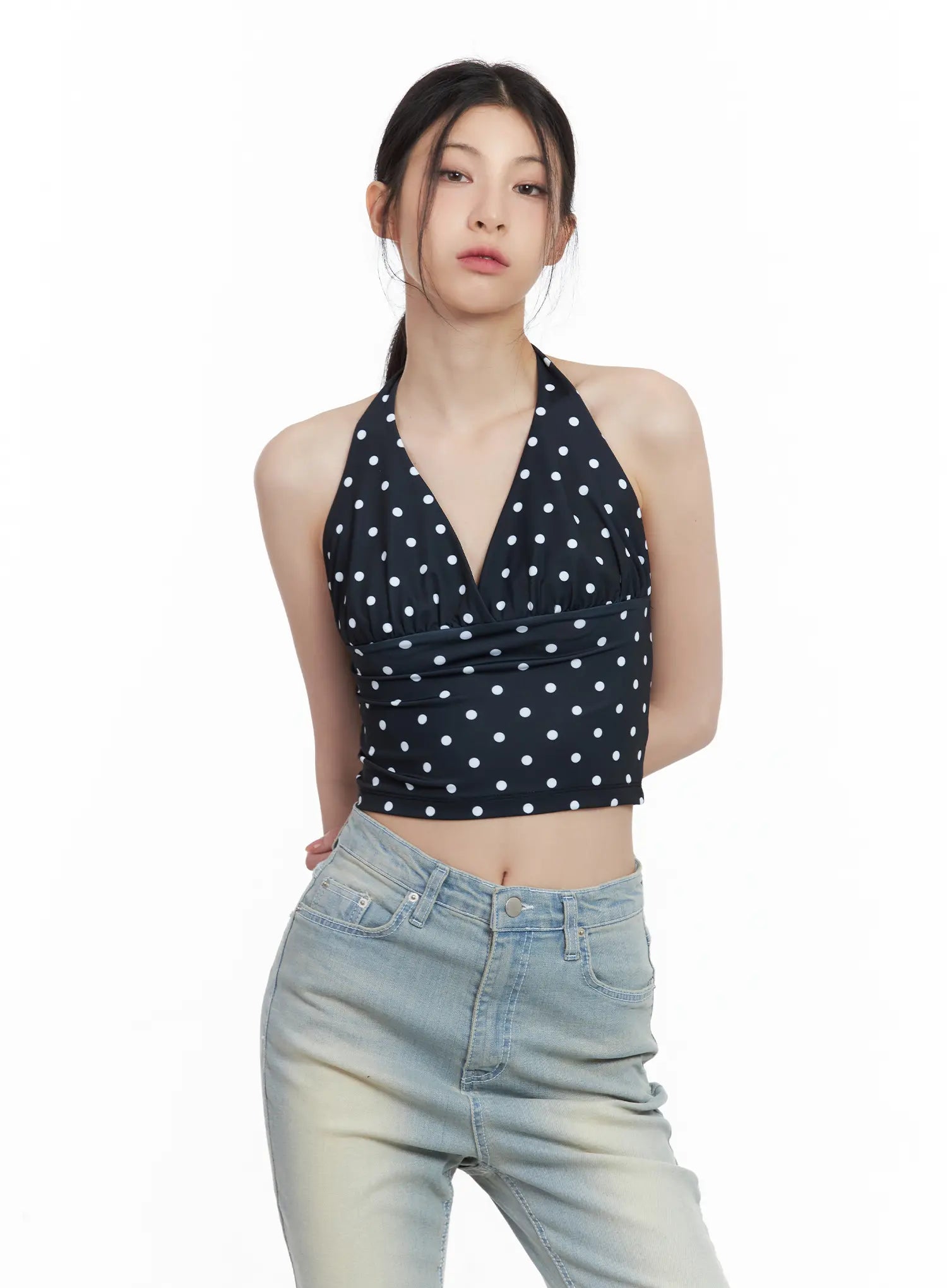 V-Neck Polka Dot Halter Top CL501