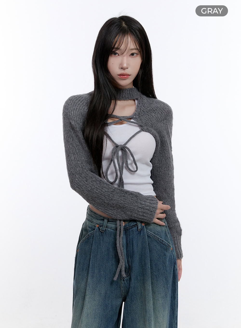 String Cut-Out Wool Bolero CO418