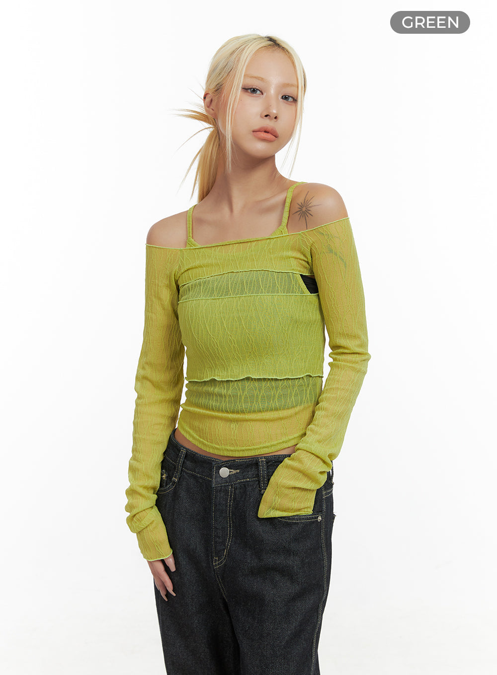 Sheer Bliss Off Shoulder Crop Top CO415