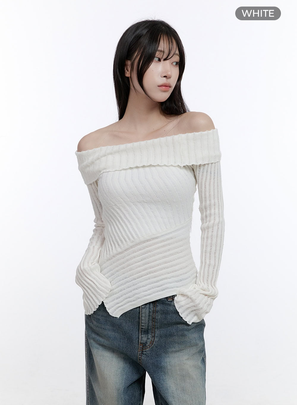 Unbalanced Long-Sleeve Off Shoulder Top CO418