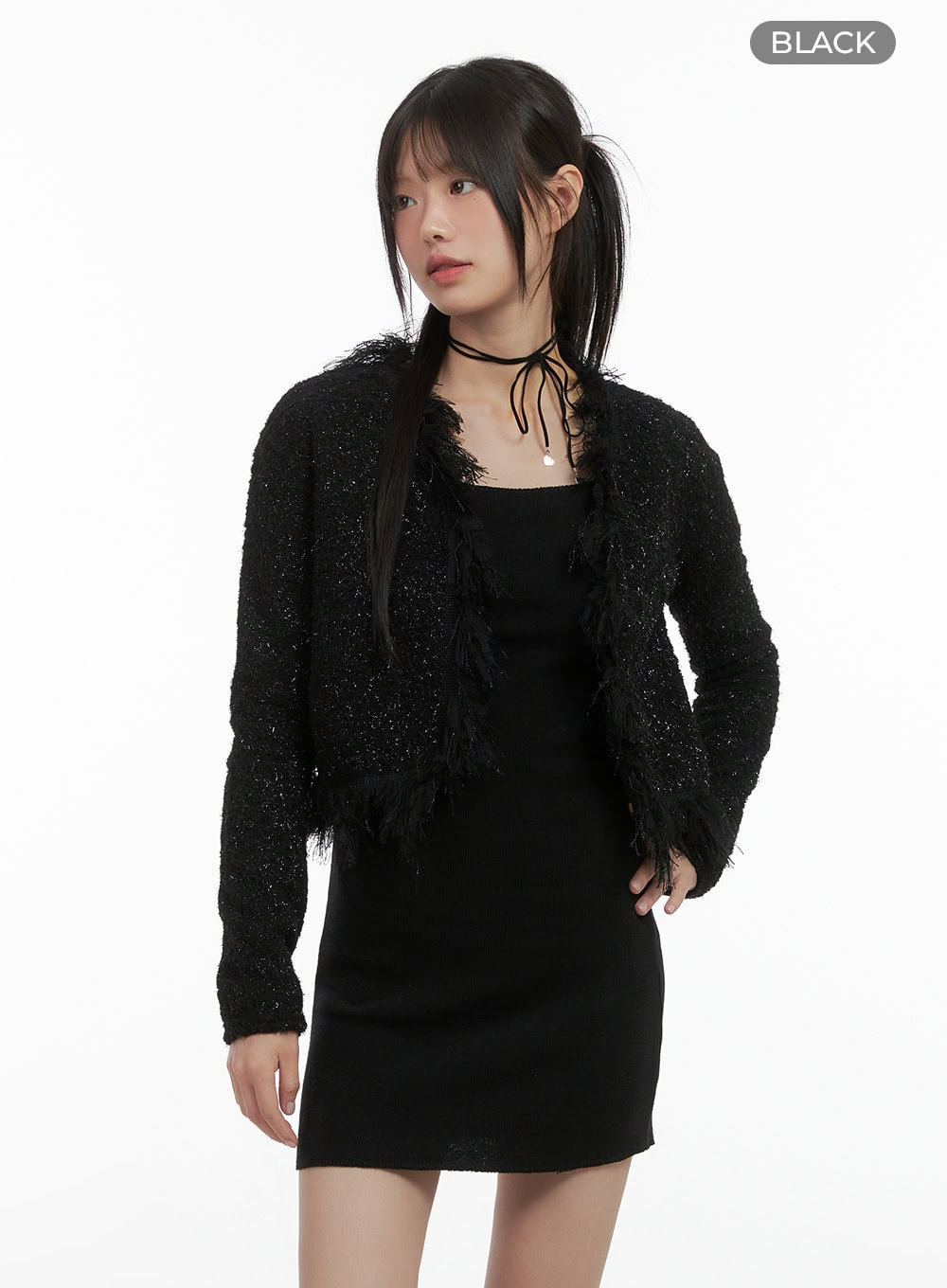 Tassel Accent Cropped Cardigan CS412