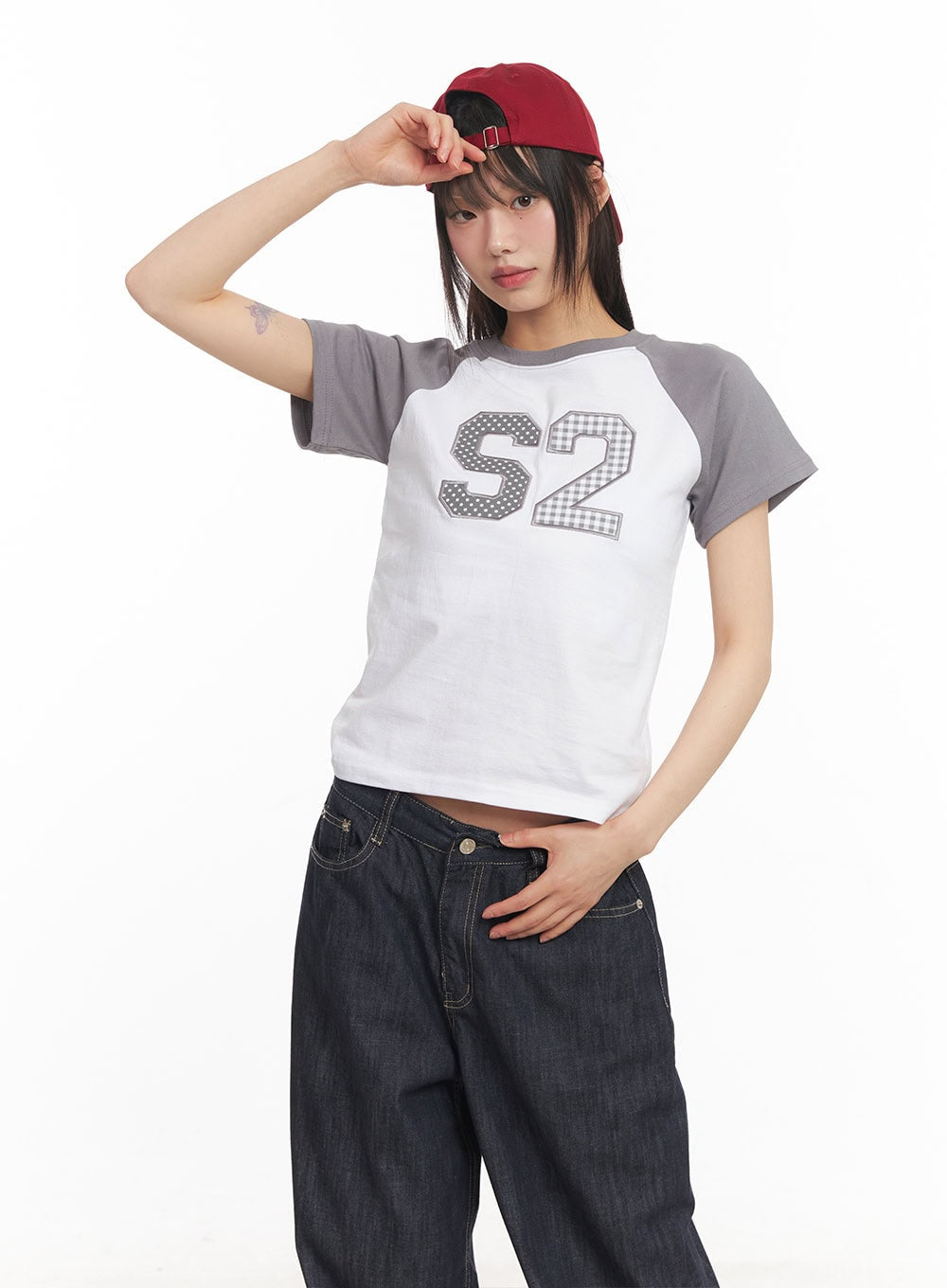 Check Embroidered Crop Top CA522