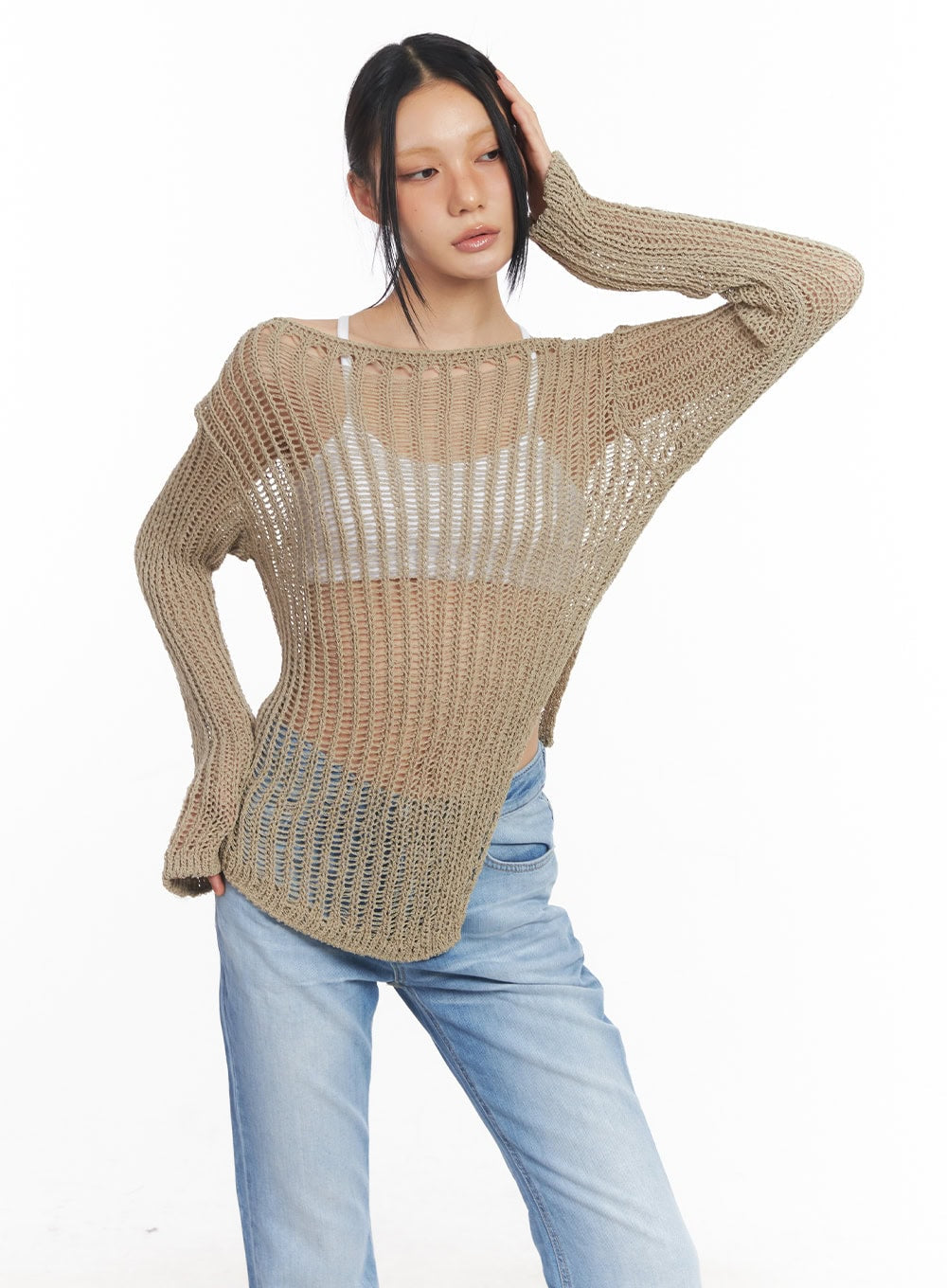 Slit Mesh Knit Sweater Top CY528