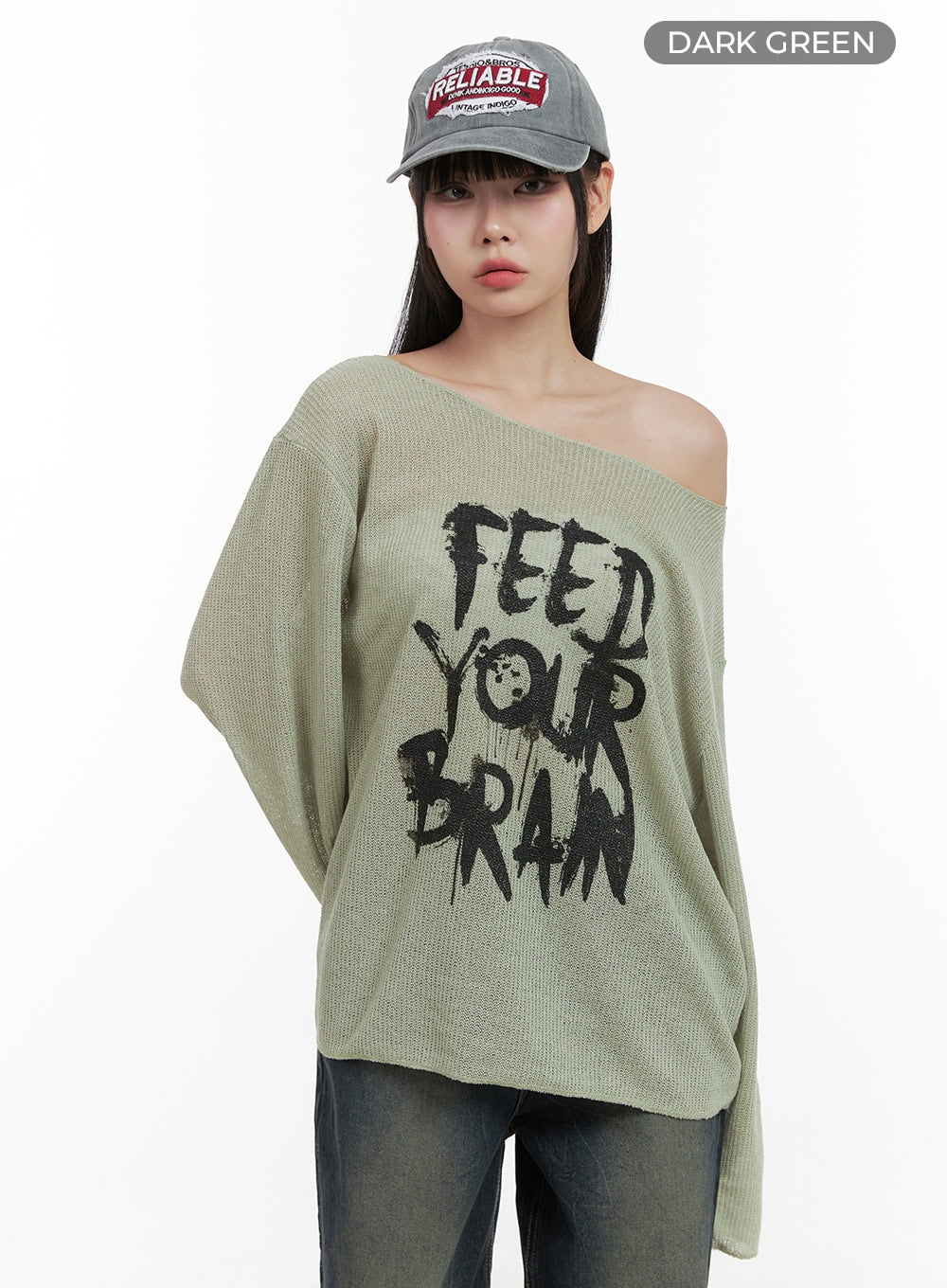 Lettered Boat Neck Off-Shoulder Knit OS410