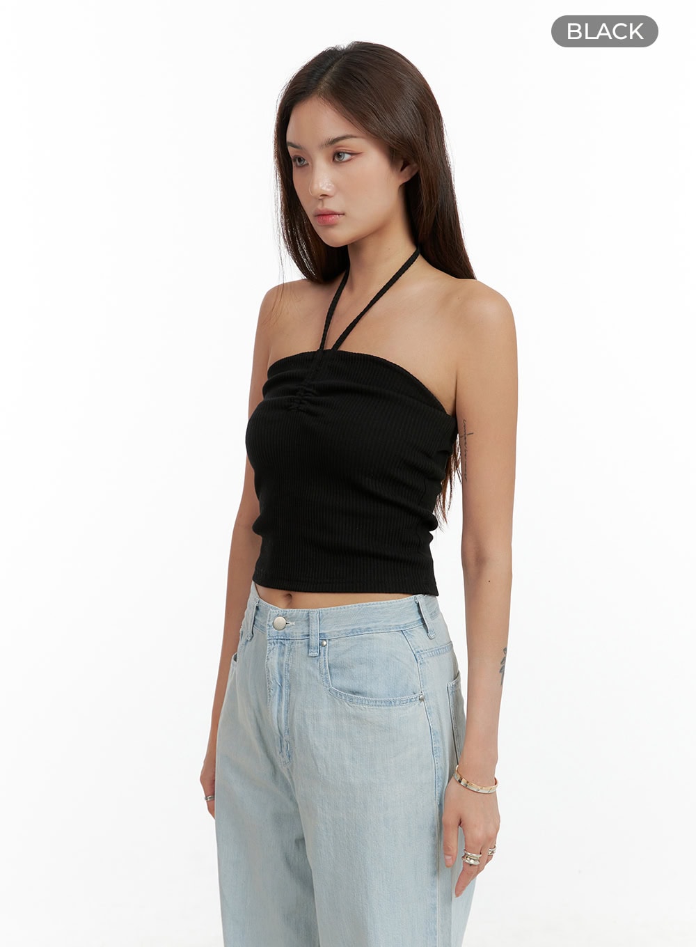 Shirred Halter Neck Crop Tube Top CL404