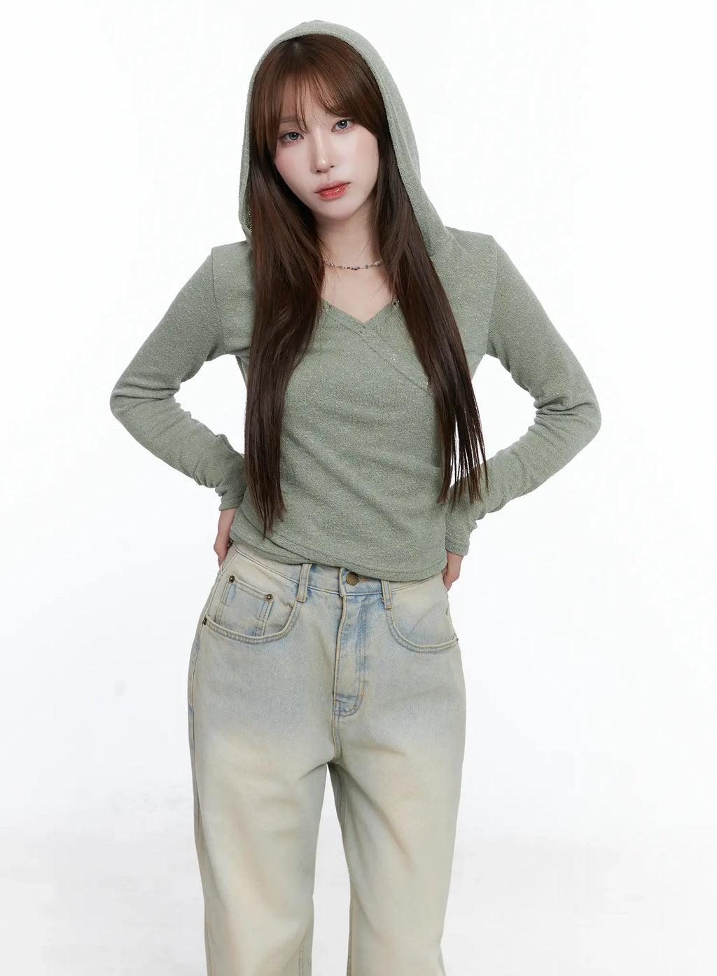 V-Neck Wrap Buttoned Hoodie CS501