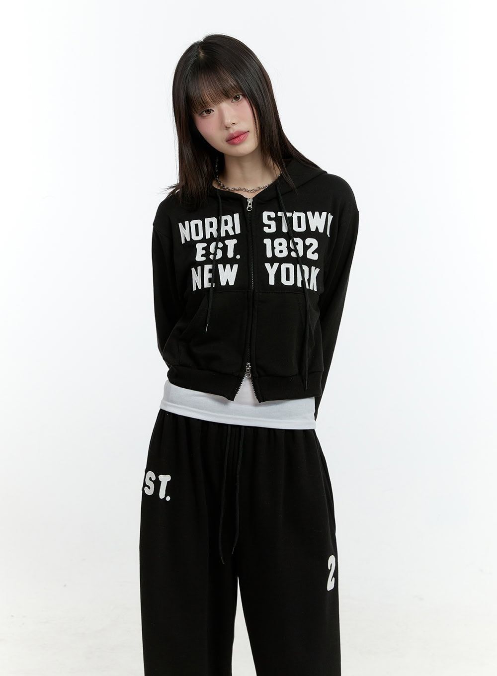 Embroidered Zip-Up Crop Hooded Jacket CF506