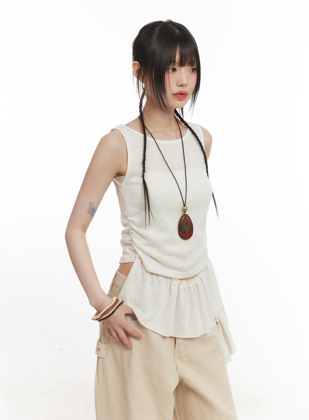 Ruffle Shirred Asymmetric Tank Top CF519