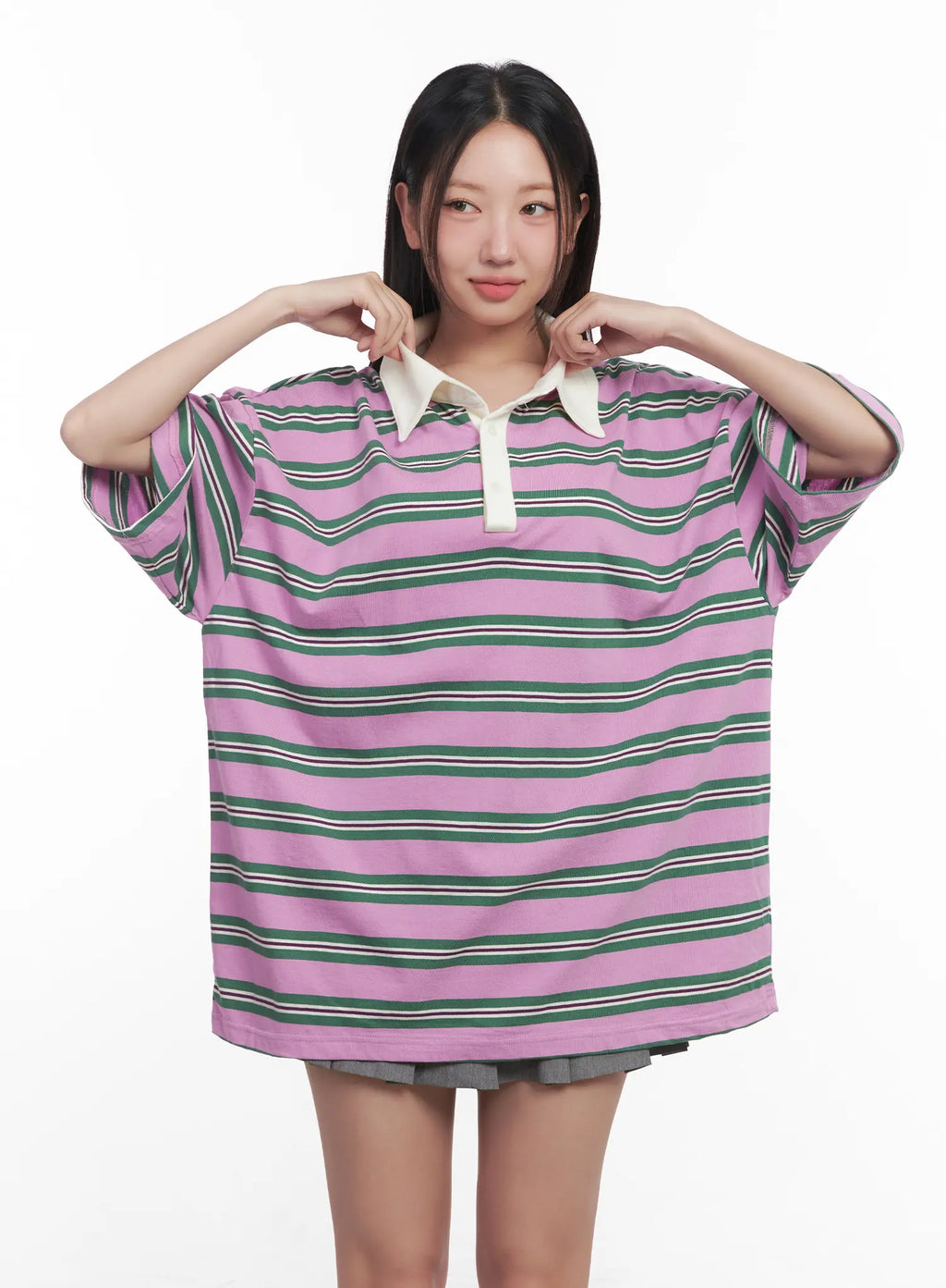 Oversized Striped Polo Shirt CU517