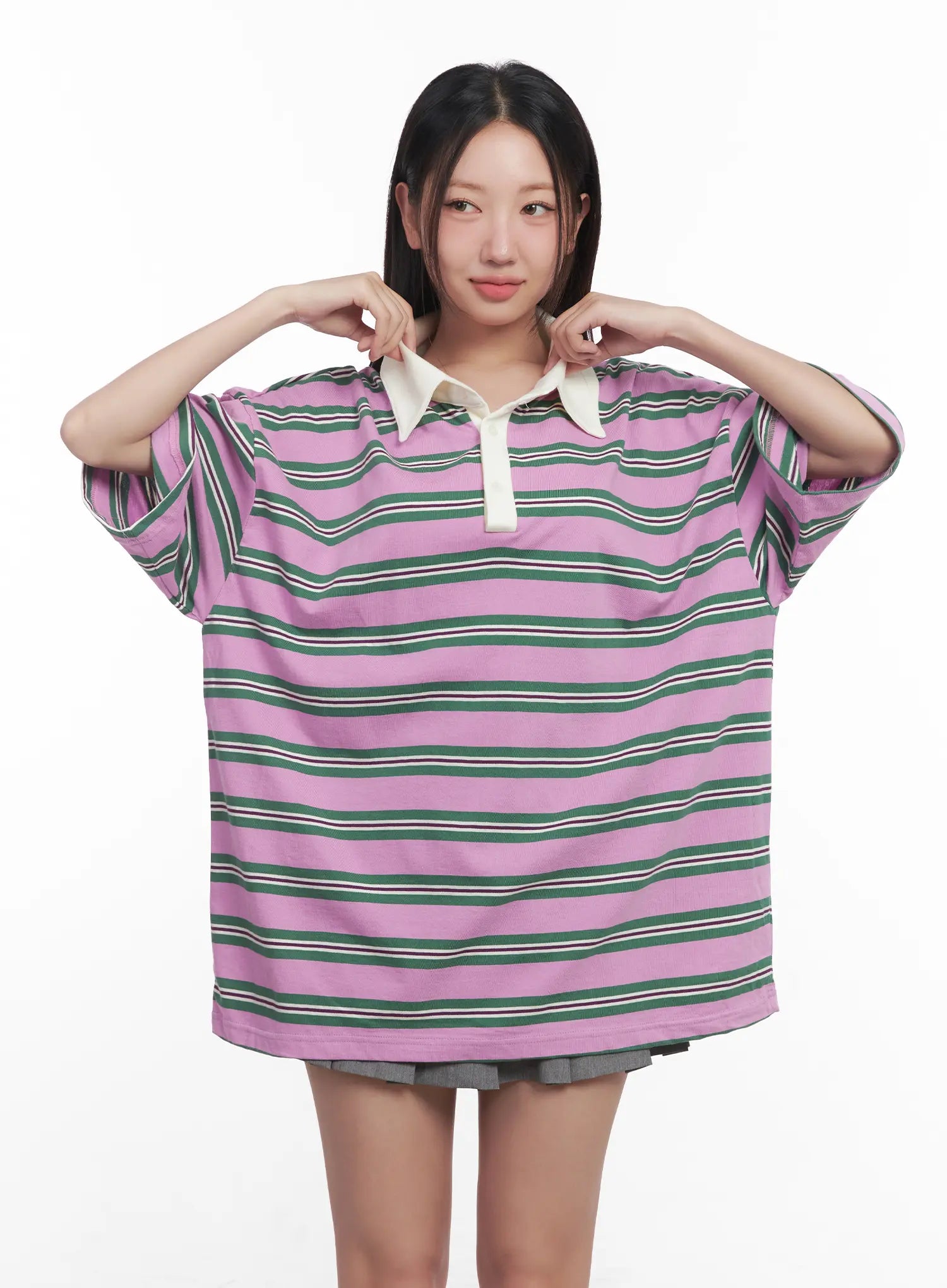 Oversized Striped Polo Shirt CU517