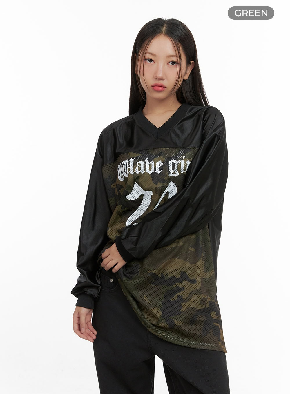 Oversized Camo Print Jersey Long Sleeve CS404
