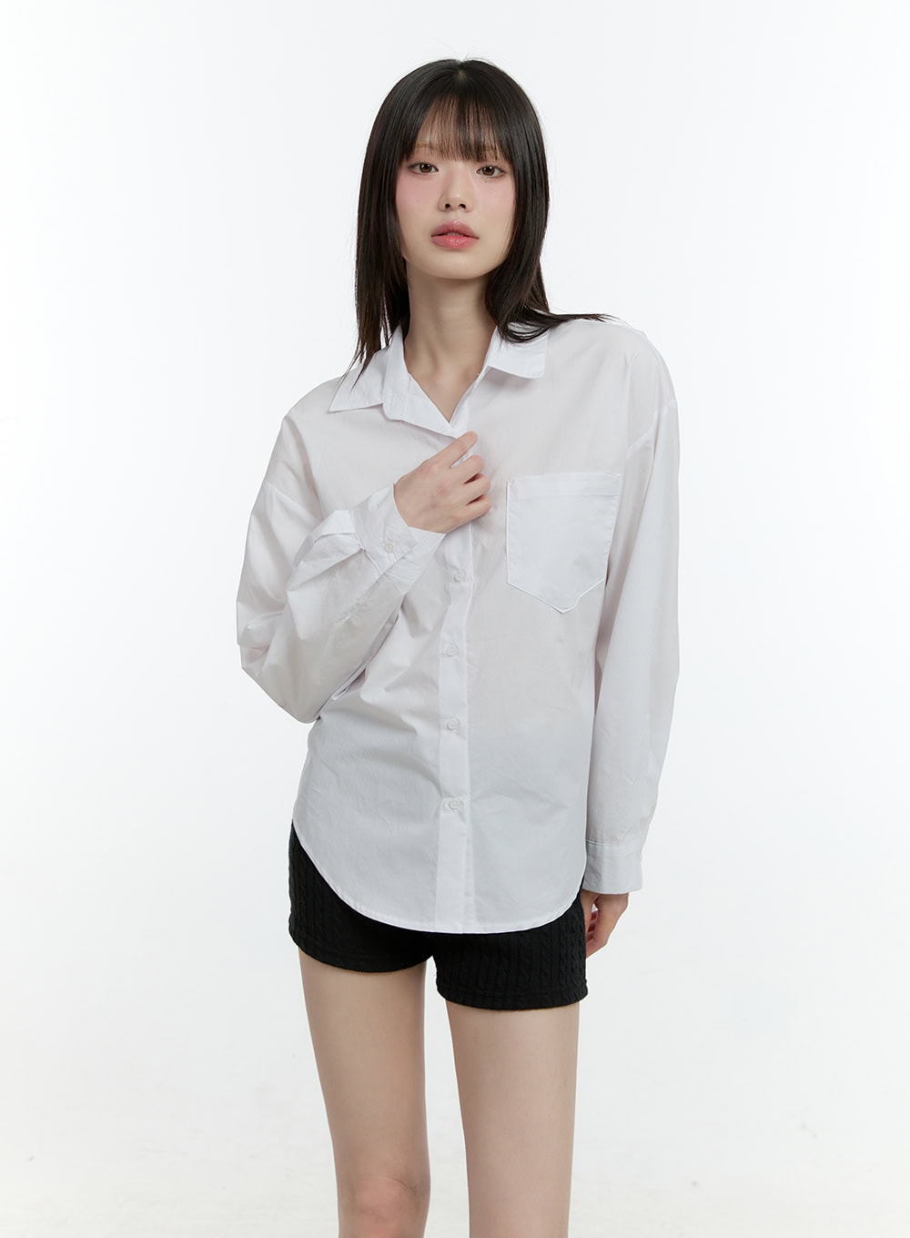 Loose-Fit Collared Button-Up Shirt CF506