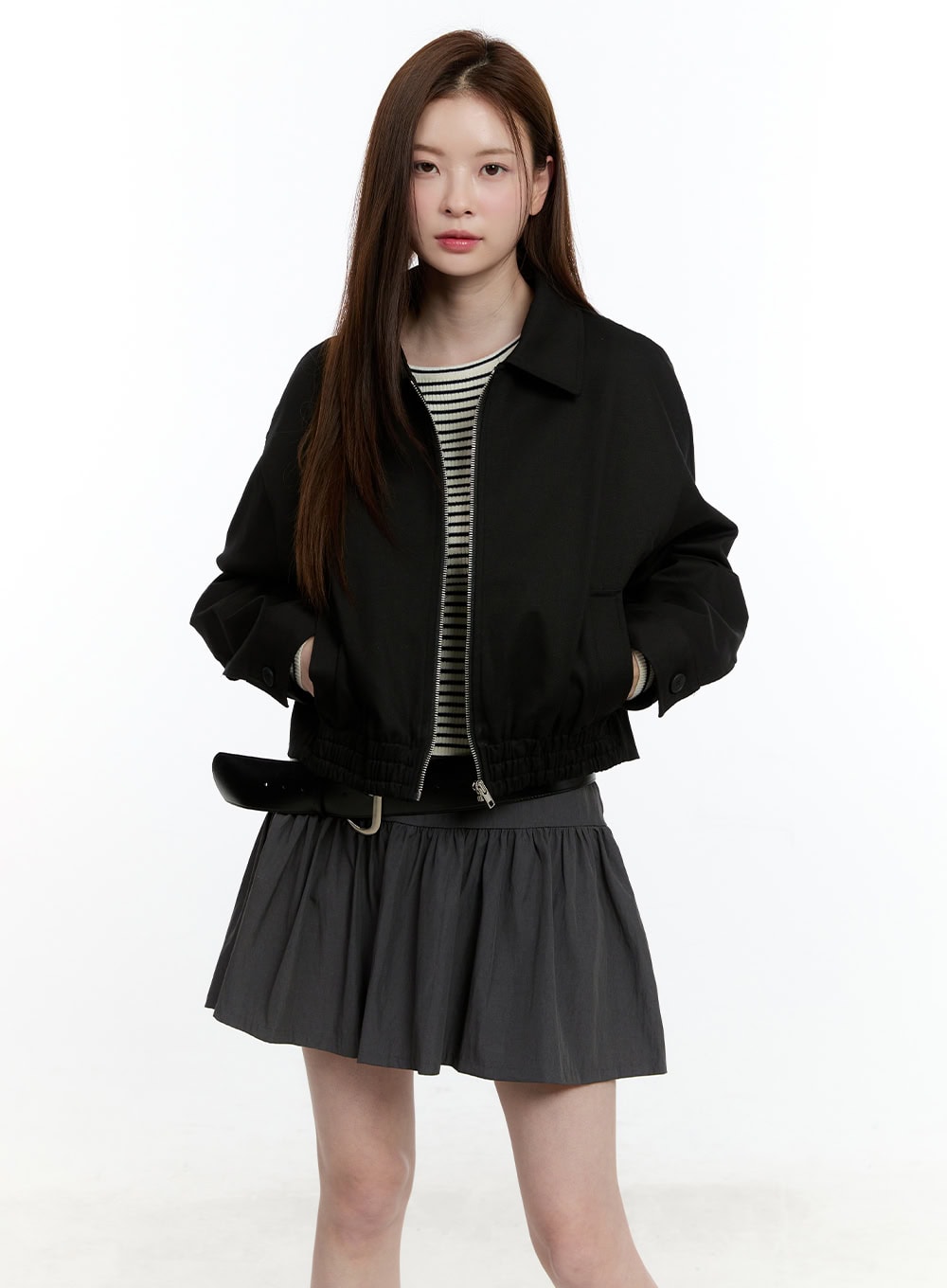 Zip-Up Collared Cropped Jacket CM521