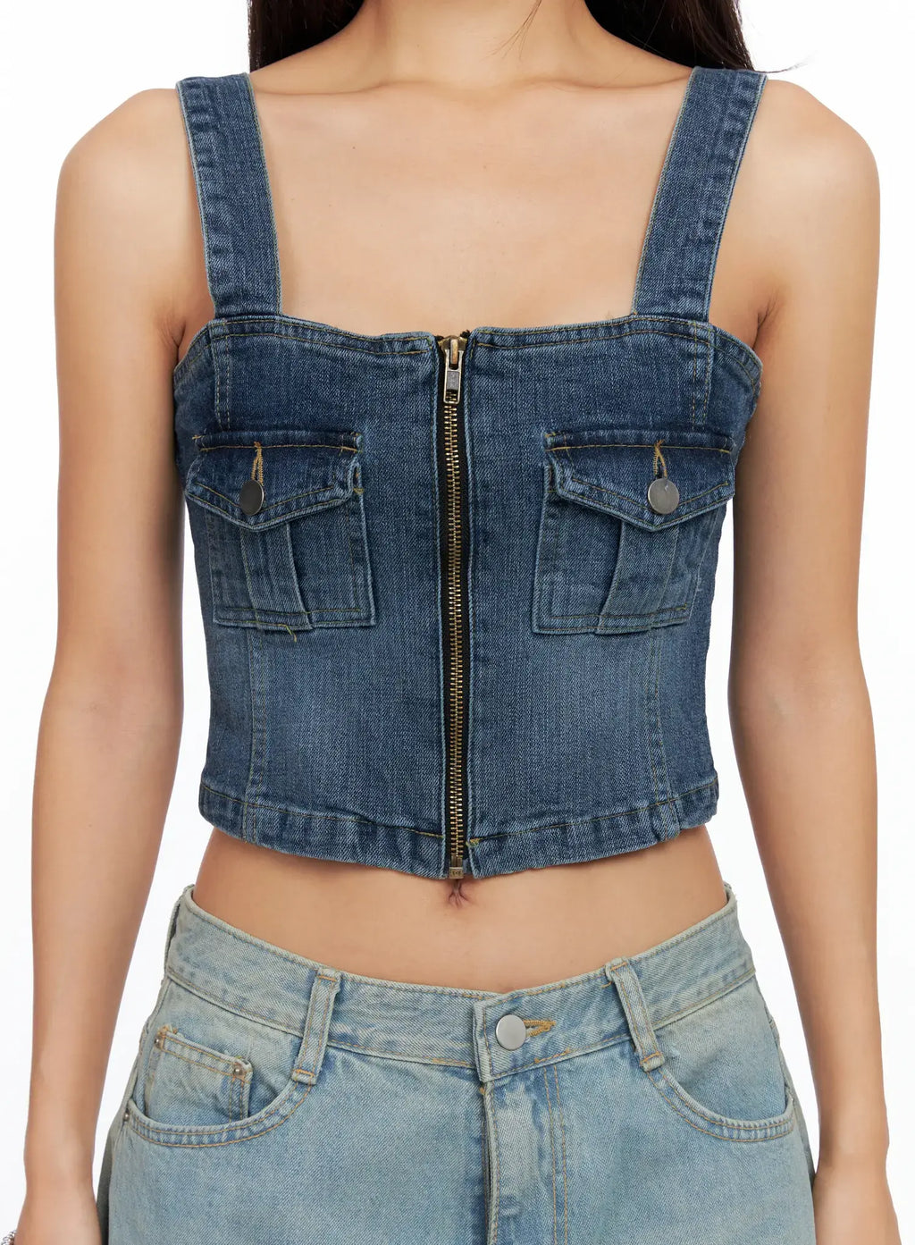 Denim Zip-up Sleeveless Top CS525