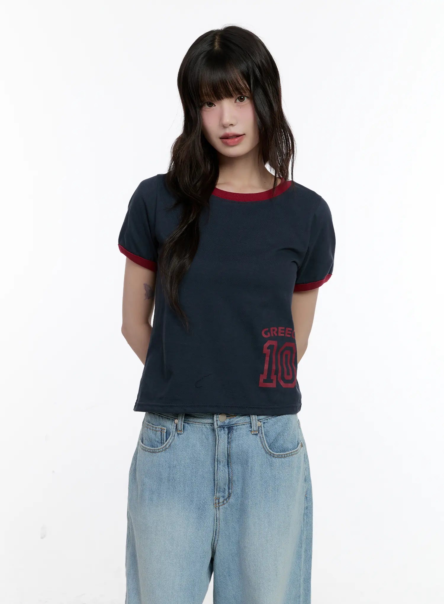 Contrast Trim Graphic Baby Tee CL507
