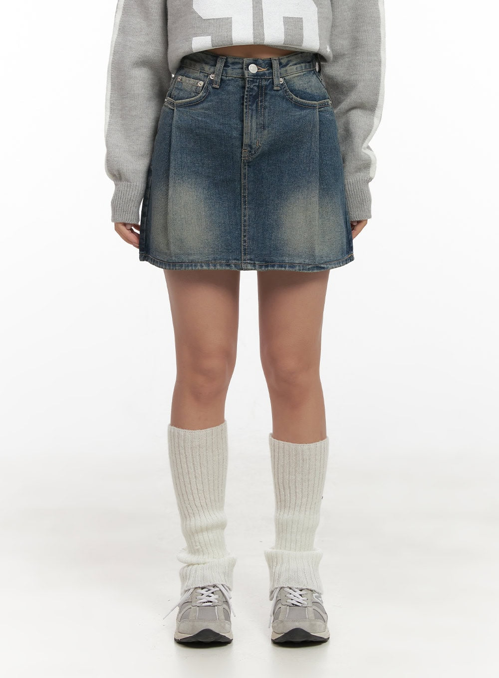 Pintuck Washed Denim Mini Skirt CD416