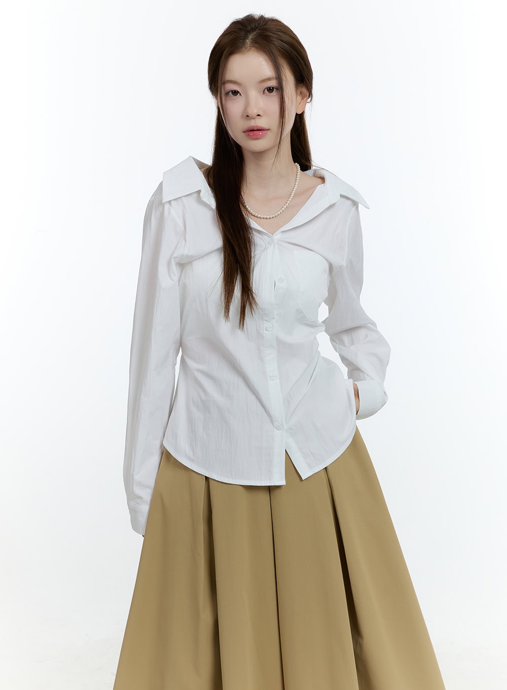 Ribbon-Tie Collared Button-Up CF503